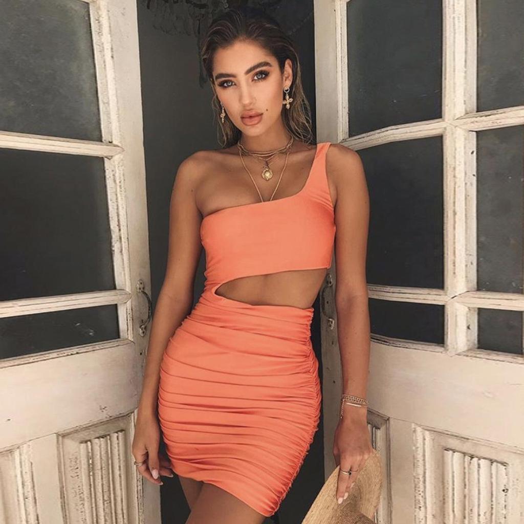 2025 Summer European & American Women's One-Shoulder Bodycon Dress - Sexy Nightclub Fashion Bestseller