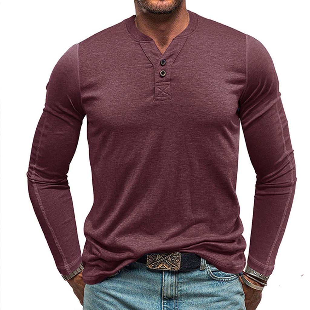 Men's Round Neck Long Sleeved Button Down Shirt Base Men's T-shirt