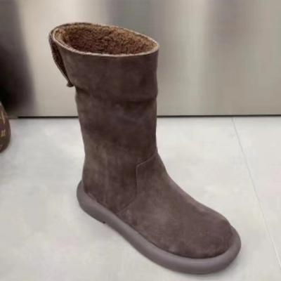 2024 Брендовая обувь для женщин, зимние женские туфли без застежек, круглый носок, сплошной флок плюс бархат, теплые удобные низкие каблуки, зимние ботинки