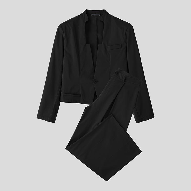 INCERUN Мужские наряды Топы с длинным рукавом и укороченные, длинные брюки, повседневные комплекты для вечеринок