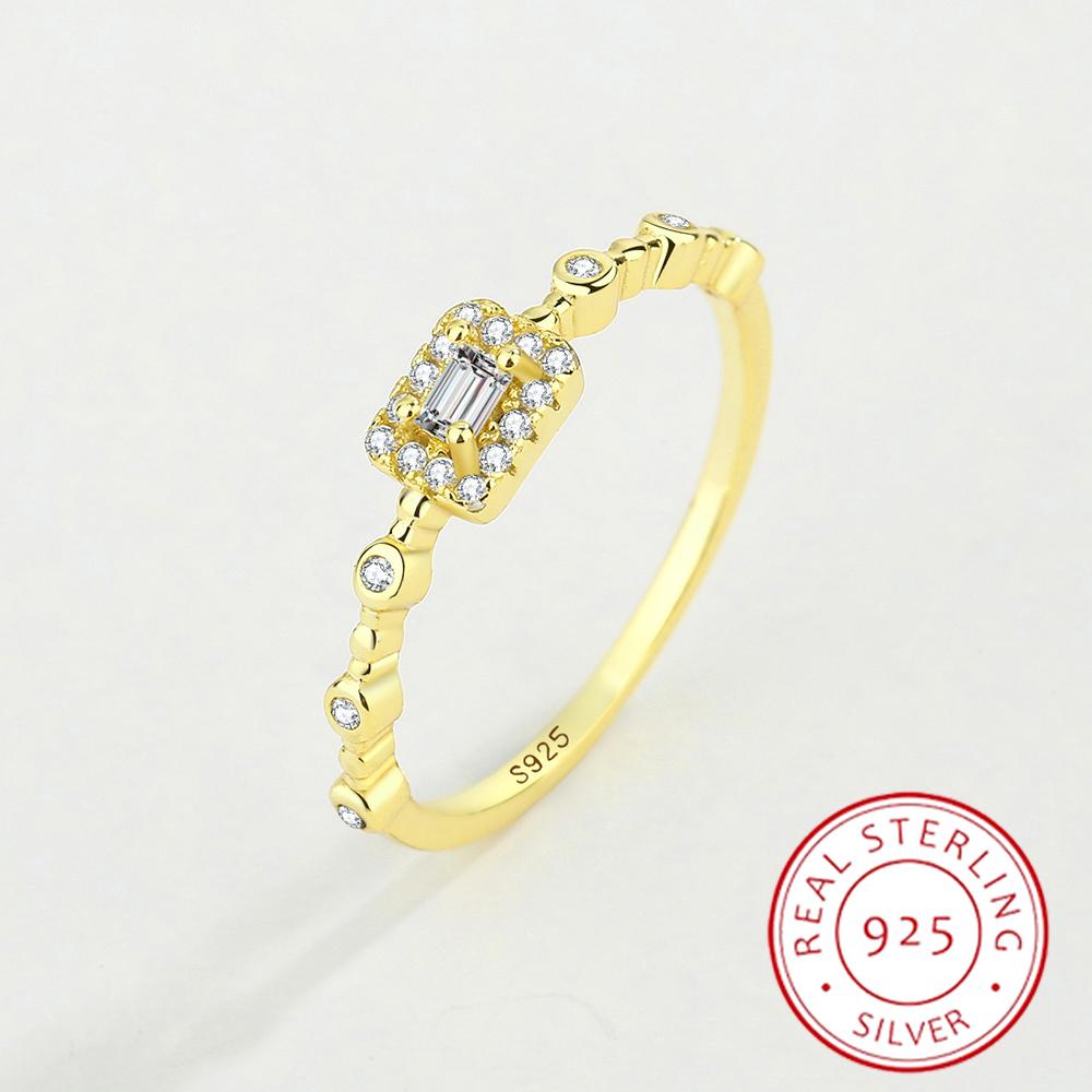Classic 18K Gold Baguette Small Diamonds Couple Ring For Women Gemstone Genuine Sterling Silver Bridal Gift Jewelry