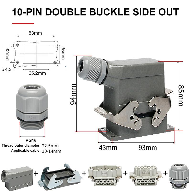 HE Rectangular Heavy Duty Connector 6 10 16 24 36 48 Pins Core Waterproof Aviation Industrial Plug Socket Top Lateral Line 16A