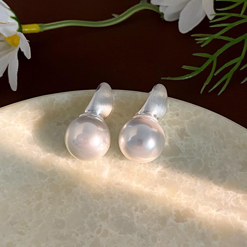 Vintage Rose Leaf Metal Cuban Link Pearl Earrings for Women