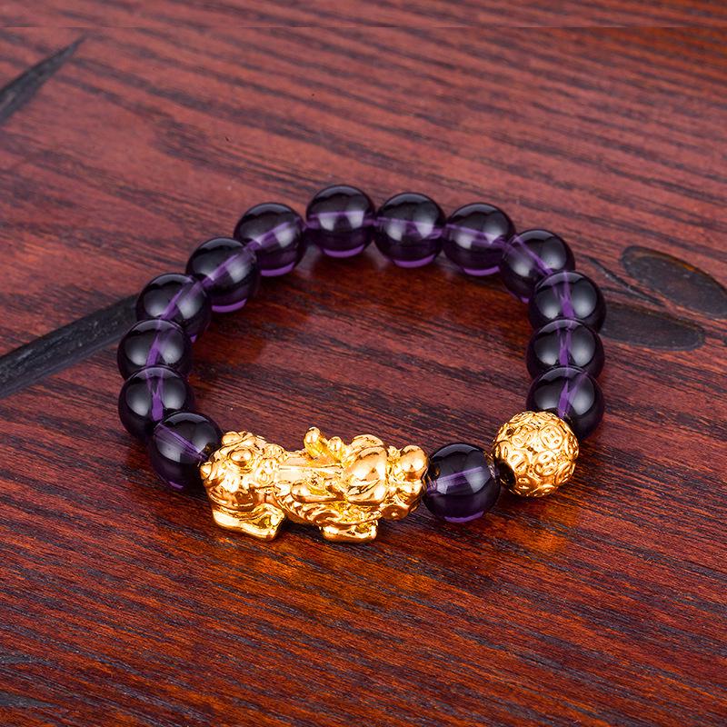 Agate Pixiu Bracelet with Mantra Beads - Gold-Plated Beaded Bracelet for Men and Women