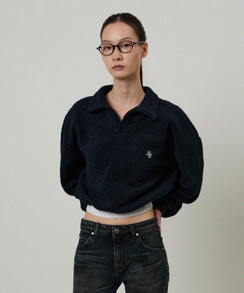 LMOOD WOMEN Boucle Fleece Pique T-Shirt Navy