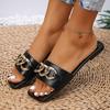 2025 Spring and Summer New Cool Slippers Metal Chain Square Head Flat Bottom Multi-color One-character Sandals Foreign Trade Large Size Shoes