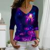 Красочные светящиеся бабочки принт женские футболки женские топы с длинным рукавом V-образный вырез пуловер женские футболки футболка для женщин