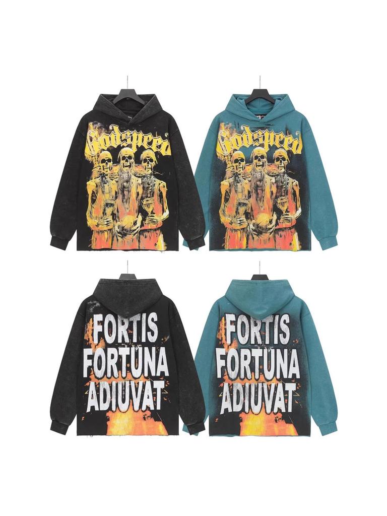 Худи с ретро-принтом 'God Bless America' в стиле рок-стрит, стиранное, повседневное, свободного кроя