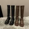 Ботинки на толстой подошве женские осенне-зимние новые ретро, но облегающие колено высокие сапоги-рыцари