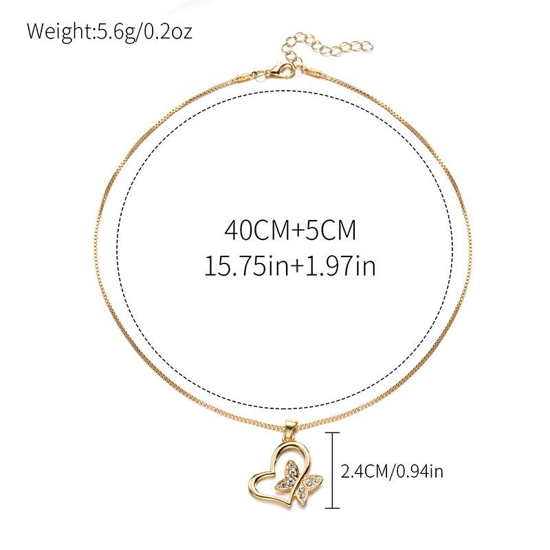 Accessories Fashion Diamond Alloy Pendant Ladies Love Butterfly Necklace Clavicle Chain