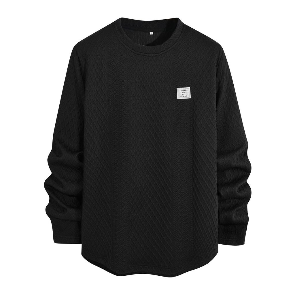 Мужская зимняя однотонная текстурированная толстовка с круглым вырезом, спортивная мужская толстовка большого размера в стиле кэжуал с круглым вырезом