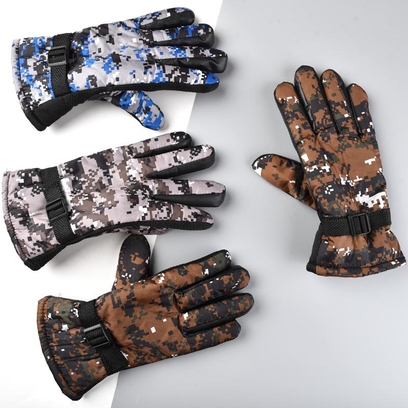 Fingers Thickened Fleece Warm Camouflage Gloves Outdoor Riding Driving Motorcycle Cold Protection Men's Winter Cotton Gloves