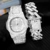 Новые часы Iced Out, мужские кубинские звенья, браслет-цепочка, ожерелье, колье, блестящие ювелирные изделия, мужские большие золотые цепочки, комплект часов в стиле хип-хоп, панк