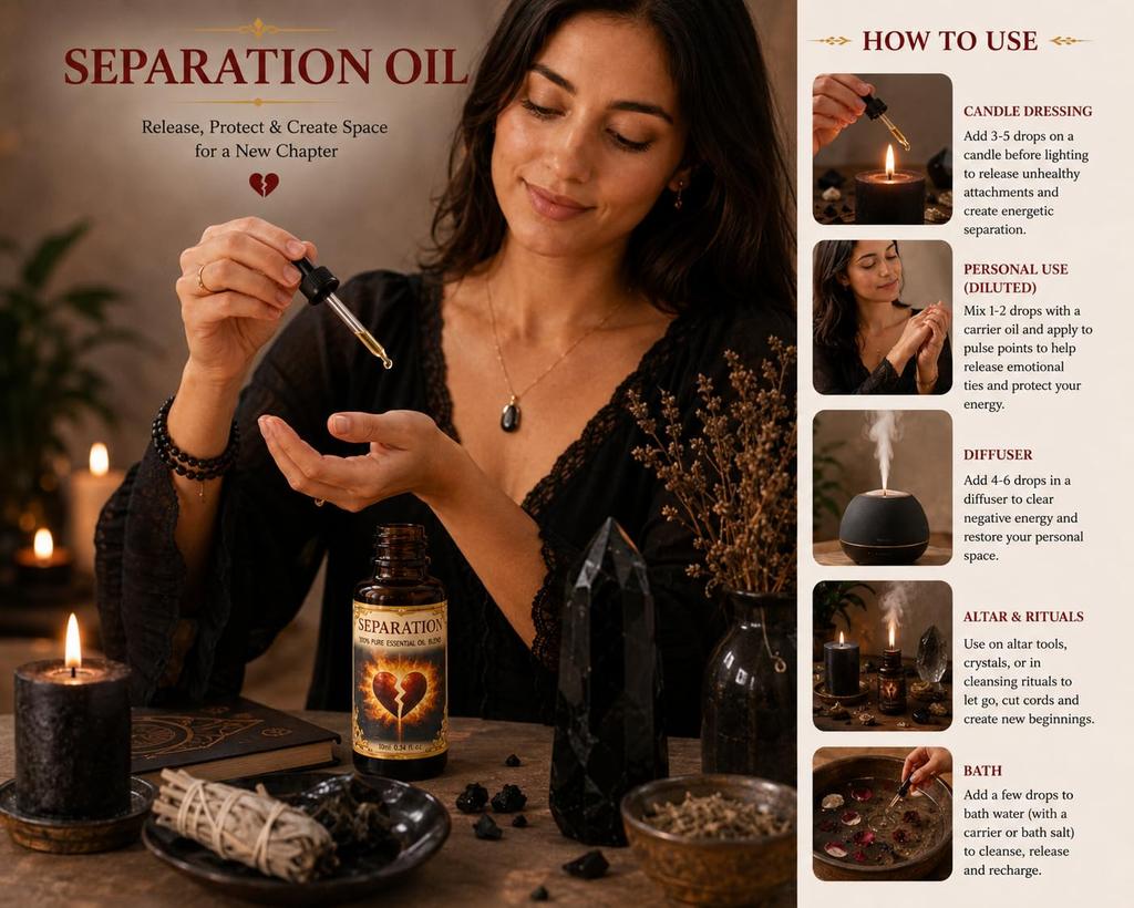 ZENVEDAS Separation Oil (10 ml) Ritual for Cord Cutting, Release & Spiritual Cleansing | Hoodoo, Conjure, Rootwork & Separation Spell for Protect