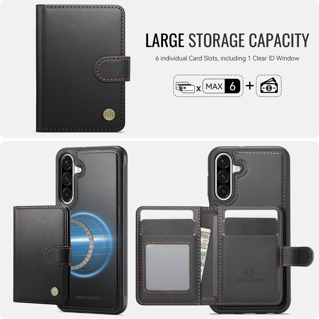 For Samsung Galaxy A26 5G Case JEEHOOD J09 RFID Blocking Card Holder Leather Back Phone Cover Magnetic Case