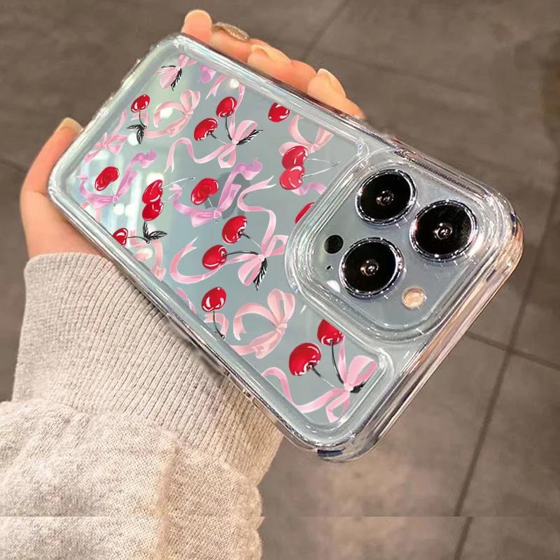 Мягкий прозрачный чехол для телефона iPhone 15, чехлы для iPhone 14 13 12 11 Pro Max XS X XR 7 8 15 14 Plus SE 2020, чехол с узором вишневый бант