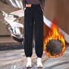 Women Winter Fall Pants Thick Plush Drawstring Elastic Waist Pockets Ankle Banded Thermal Cold Resistant Pure Color Loose Women Casual Harem Pants