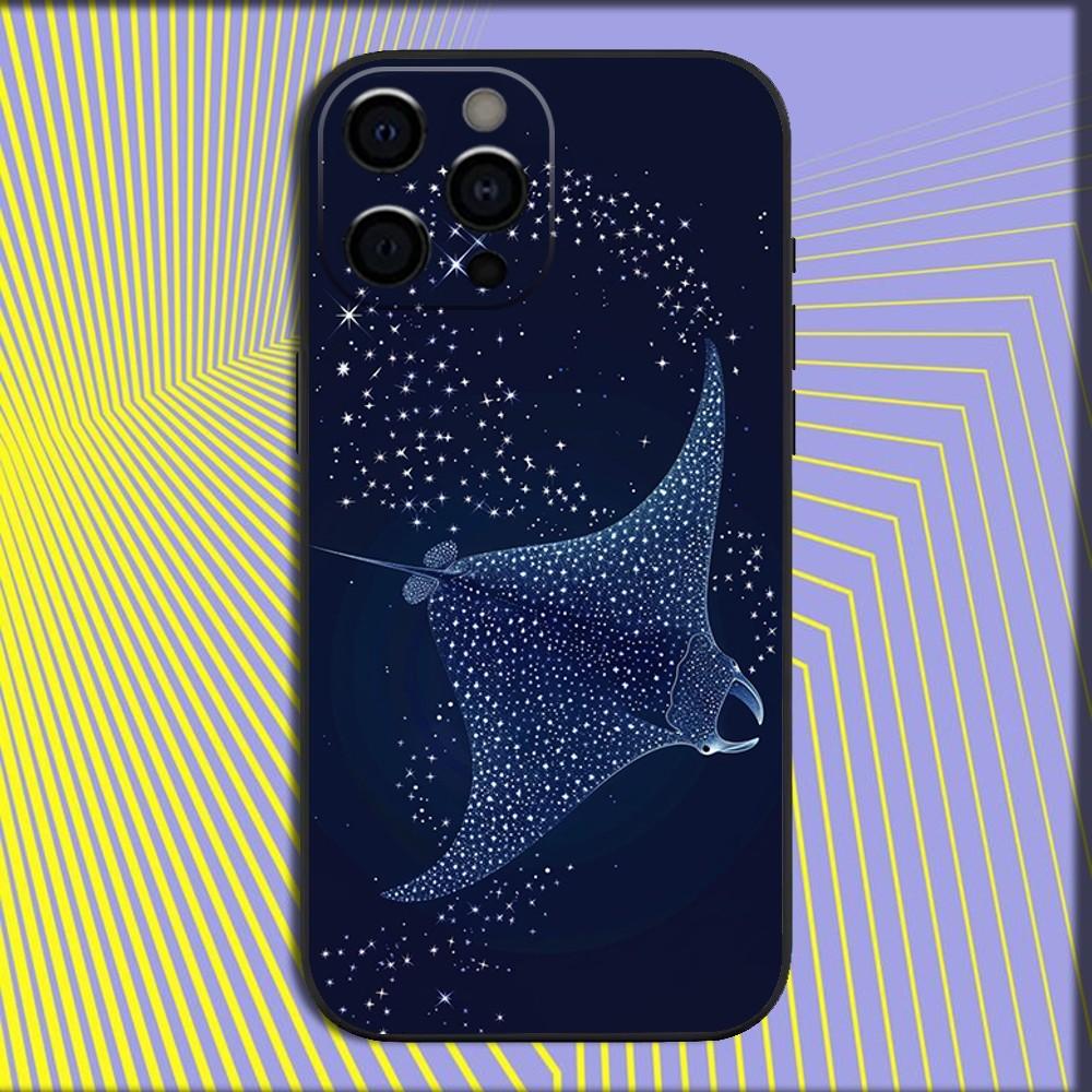 Fish Cool Manta Ray Phone Case For iPhone 16,15,14,13,12,11,Pro,X,XS,Max,XR,Plus,Mini Soft Black Cover