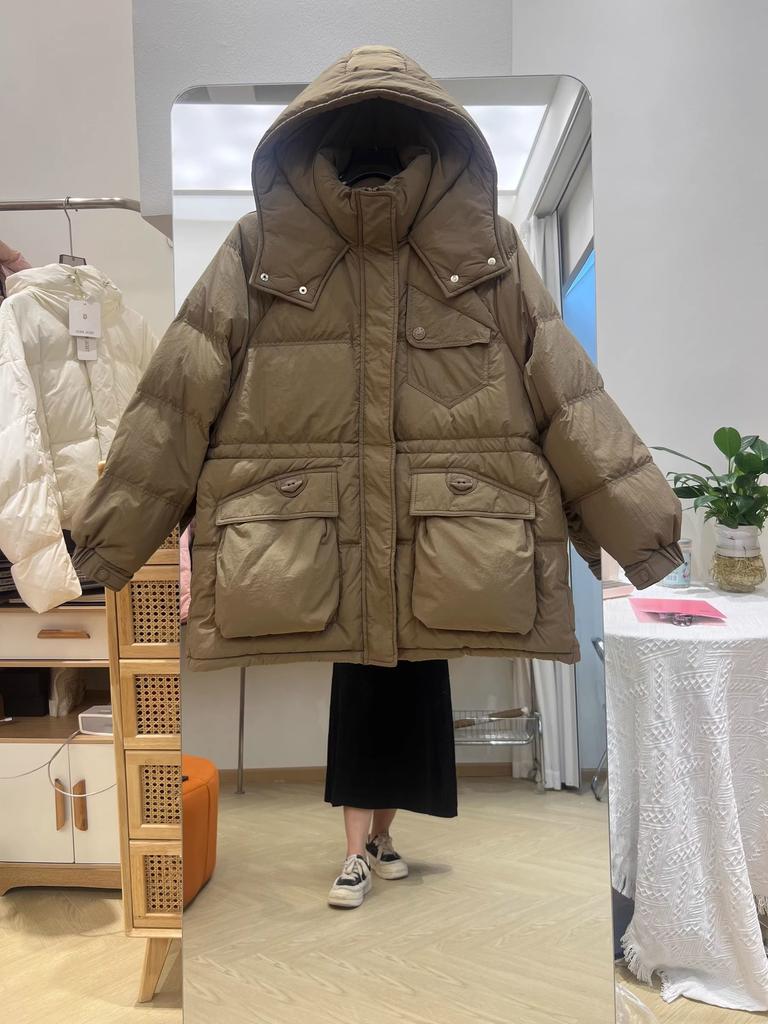 Пуховик женский средний и длинный с капюшоном новый утолщенный пояс свободный теплый белый утиный пуховик прилив