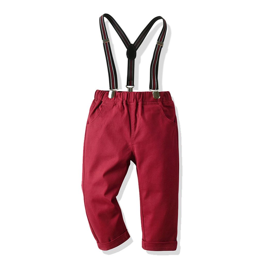 Boy's 4-Piece Formal Set: Tie, Shirt, Suspenders, Long Pants, Cotton Gentleman Outfit