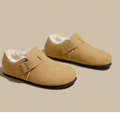 Модные зимние замшевые тапочки Crestar с меховой подкладкой для женщин, уличные, сохраняющие тепло, нескользящие, на плоской подошве, тапочки-мюли, новые женские домашние тапочки с круглым носком