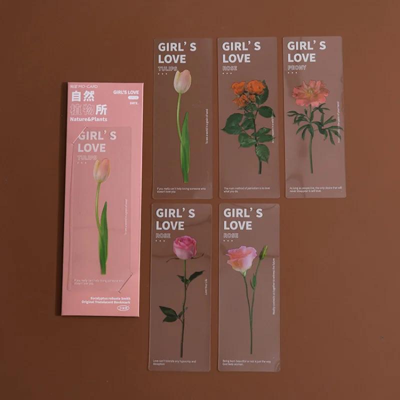 5pcs/Pack Flower Series Bookmarks For Books PET Clear Book Mark Page Marker Cute Stationery Student School Supplies