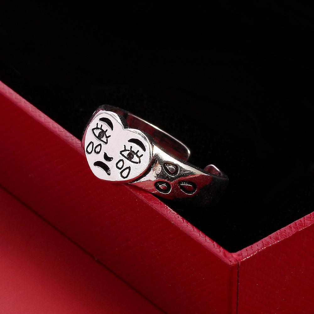 Love Crying Face Ring Sad Tear Point Expression Ring Temperament Tear Point Open Ring Literary and Artistic