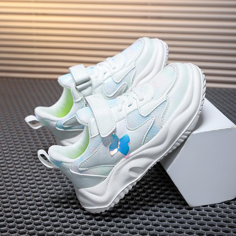 Childrens Sports Shoes Spring Fashion Butterfly Girls Leather Pink Breathable Antislip Light Casual Flat Kids Running Shoes