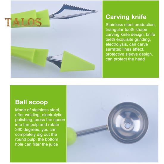 3-in-1 Stainless Steel Fruit Baller Set Melon Carving Tools Fruit Peeler Cutter Seeds Remover Ice Cream Baller Kitchen Utensils