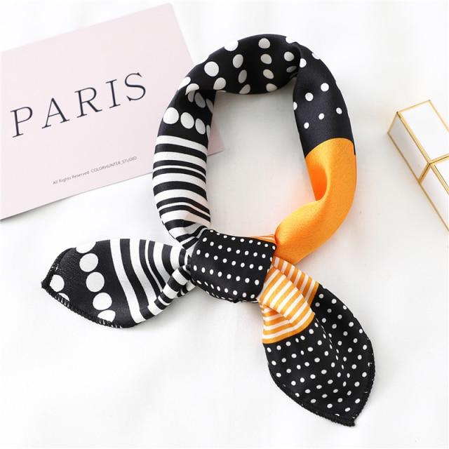 New Silk Scarf Square Women Fashion Dot Plaid Print Neckerchief Ladies Work Scarves Small Winter Foulard Bandana Hair Tie Band