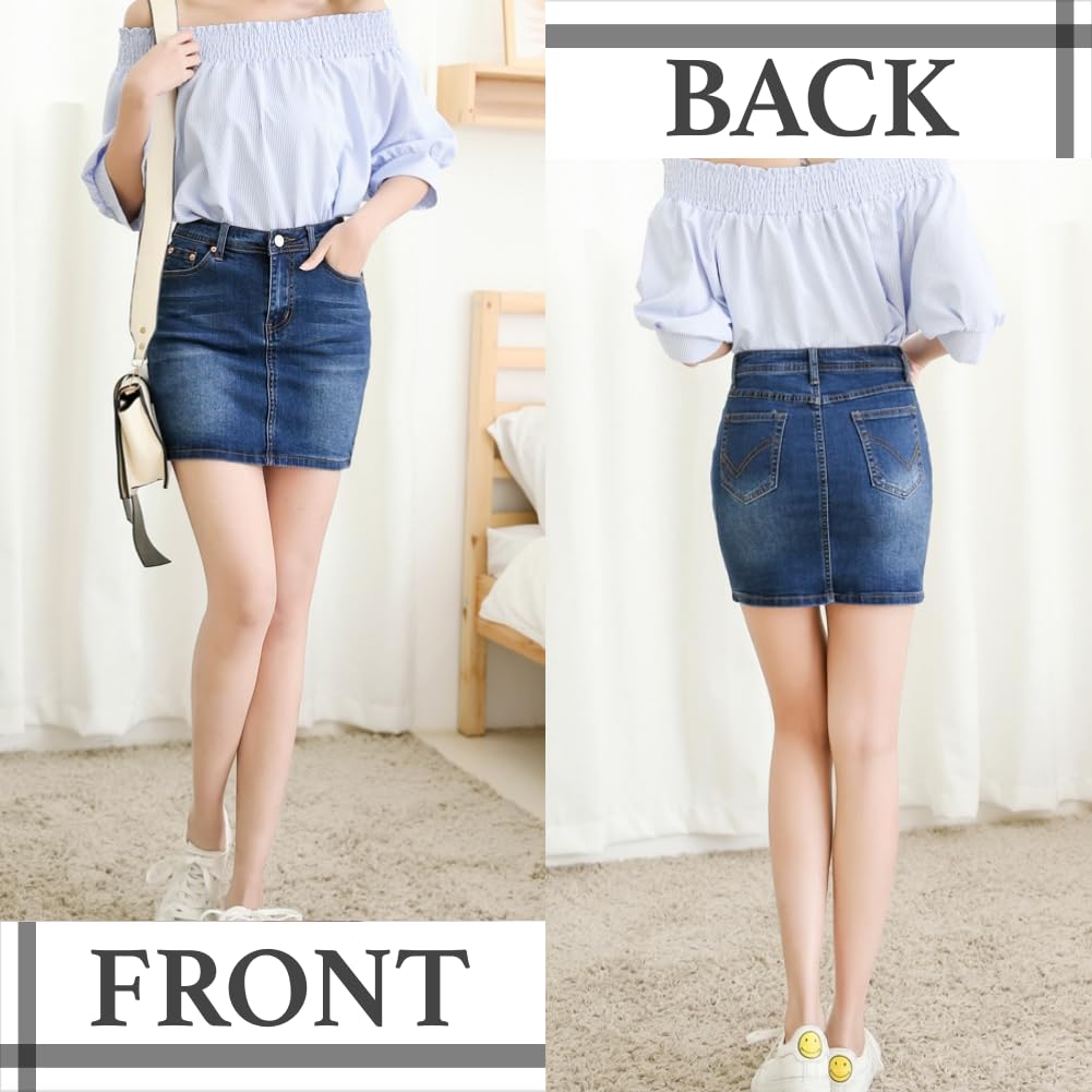 GIVEK Джинсовая Эластичная Облегающая Мини-Силуэт Extra Denim Женская Юбка, Материал, Юбка, Удлиняющая Ноги (XL Большой, Синий)