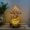 Solar Flower Roof House Figurine Light-up Fairy Tale Elf House Resin Statue Sculpture