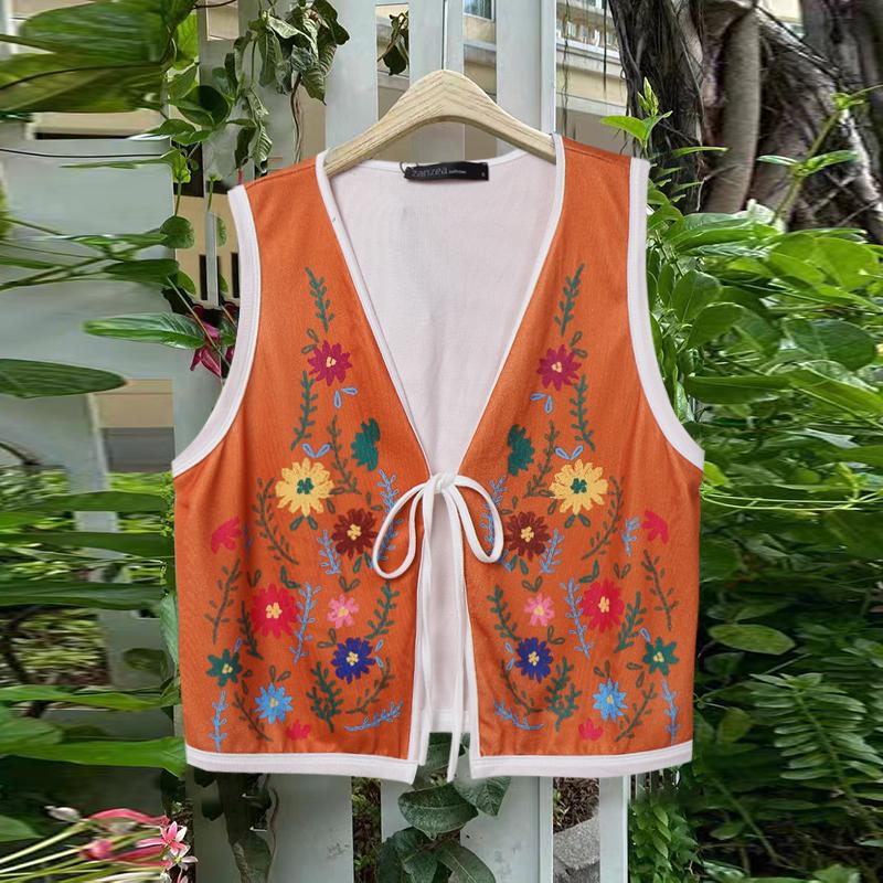 ZANZEA Женский повседневный жилет-кардиган без рукавов с V-образным вырезом и цветочным принтом на шнуровке