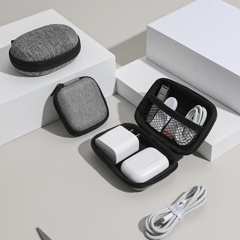 Portable Digital Cable Winder Organizer Case Solid Color Minimalist Tech Storage Box Shockproof Charger Cable Hard Drive Bag