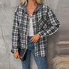 Женская модная широкая клетчатая куртка-рубашка с длинными рукавами и карманами на пуговицах и капюшоном