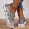 Spring and Autumn New Round Head Muffin Single Shoes Flat Four Seasons Women's Rhinestone Glitter Casual Shoes