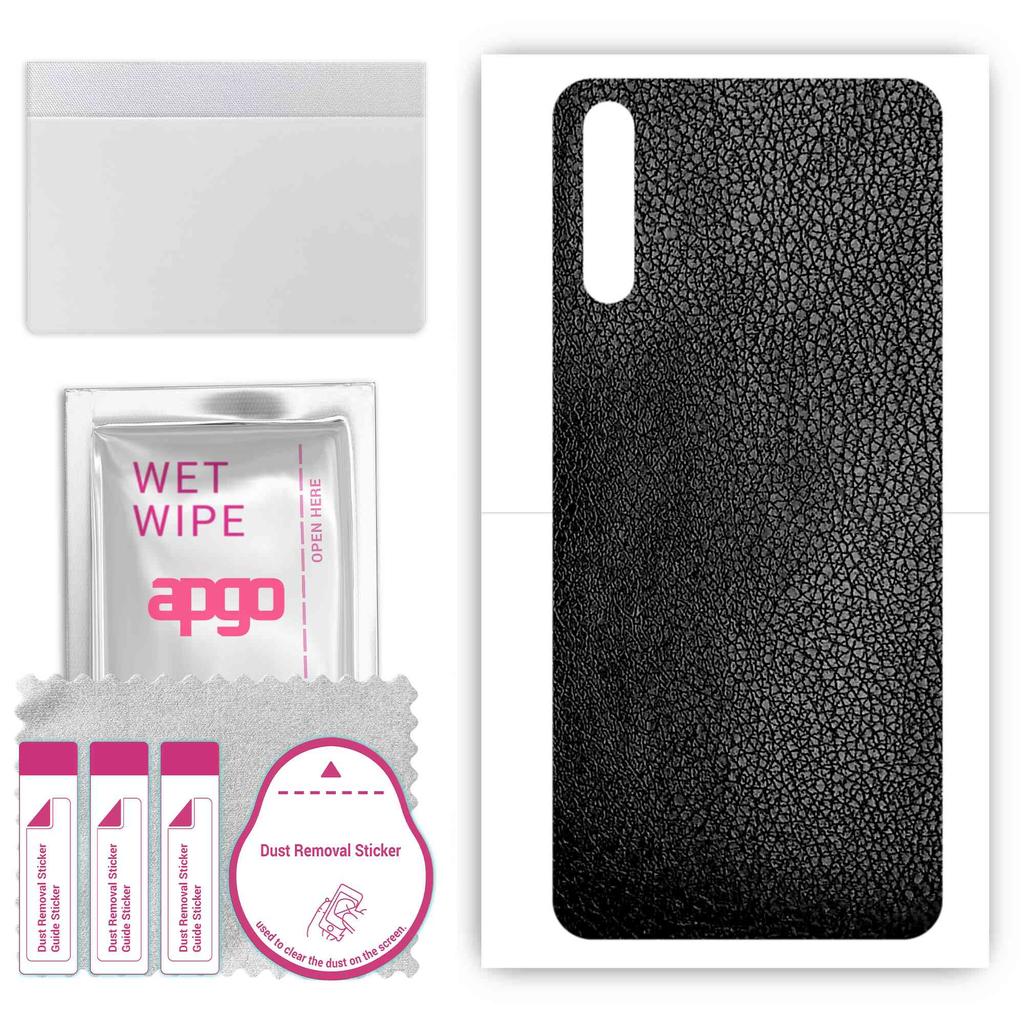 apgo Protective Skin Sticker for the Back Compatible with Huawei P Smart S, Wrap Film, Foil, Vinyl - Pattern Black Leather