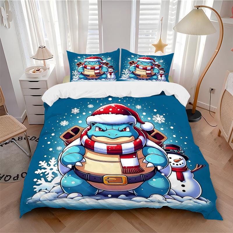3pcs Squirtle's Winter Wonderland Adventure Quilt Cover Set (1 Quilt Cover + 2 Pillowcases Without Pillow Core), High-Definition Printing for Hom