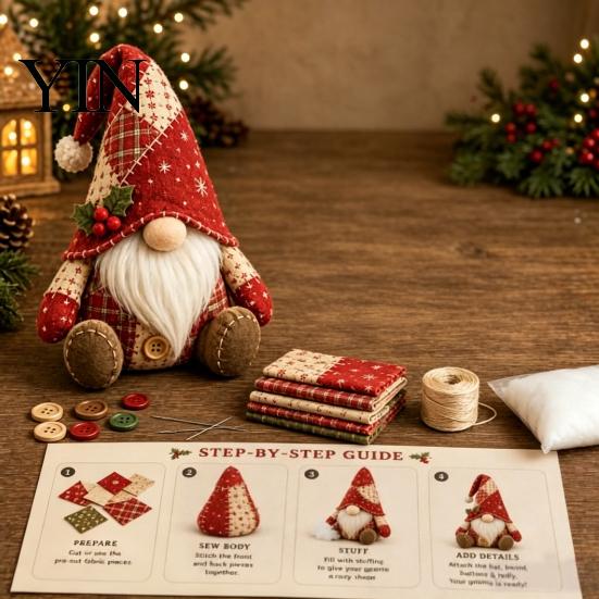 DIY Patchwork Kit Gnome Kit, Christmas Sewing 3D Craft for Beginners Adults Handmade Gift Pre-cut Fabric Pieces