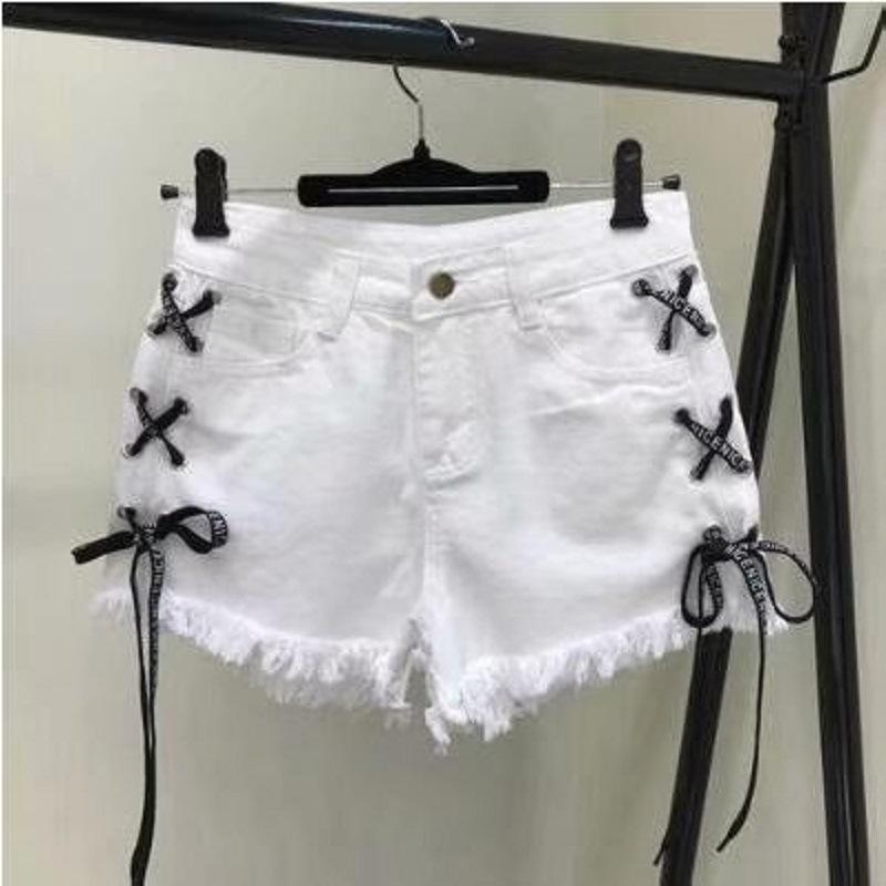Джинсовые шорты женские летние в корейском стиле с высокой талией для студентов свободные и тонкие широкие шорты с повязками большого размера тренд Y2k Rave