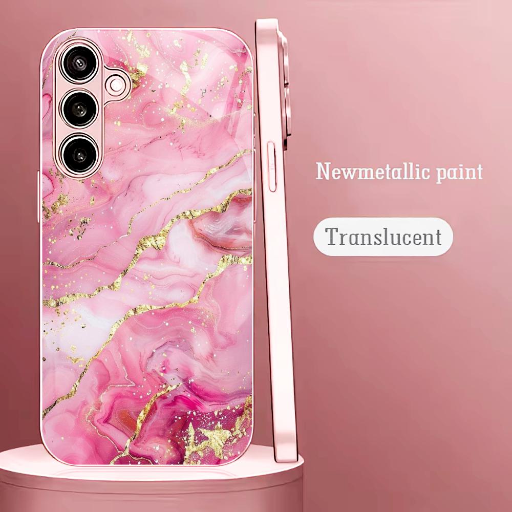 Текстура розового золота Мадам пинк Стекло Чехол для телефона для Samsung Galaxy S26 S25 S24 S23 S22 S21 FE Ultra Plus Ударопрочный Женский