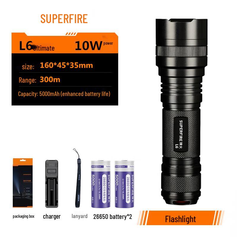 SUPERFIRE L6 Ультраяркий перезаряжаемый светодиодный фонарик