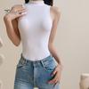 Женское сексуальное боди без рукавов, полуводолазка, боди, летний облегающий цельный жилет, однотонная рубашка, комбинезон
