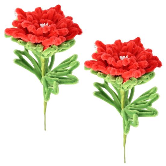 Finished Pipe Cleaner Flower Handmade Chenille Stem Red Peony Flower for Women Mother Wife Valentine's Birthday Wedding Home Decor