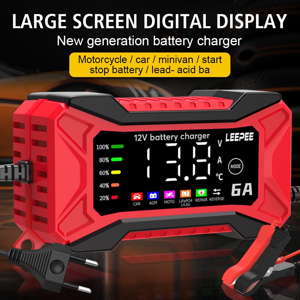 12В 6А Защита от перенапряжения Интеллектуальное импульсное восстановление Зарядное устройство для автомобильного аккумулятора Обнаружение напряжения и температуры Цифровой ЖК-дисплей