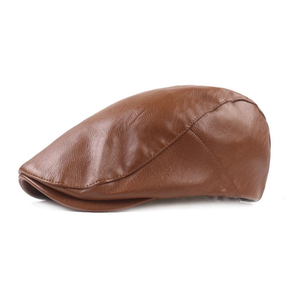 Adjustable Button Painter Cap PU Leather Newsboy Caps Vintage Autumn Winter Hat Women Men