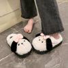 Мягкие милые щенячьи бархатные теплые хлопковые тапочки женские осенне-зимние новые мультяшные универсальные нескользящие на толстой подошве пушистые тапочки