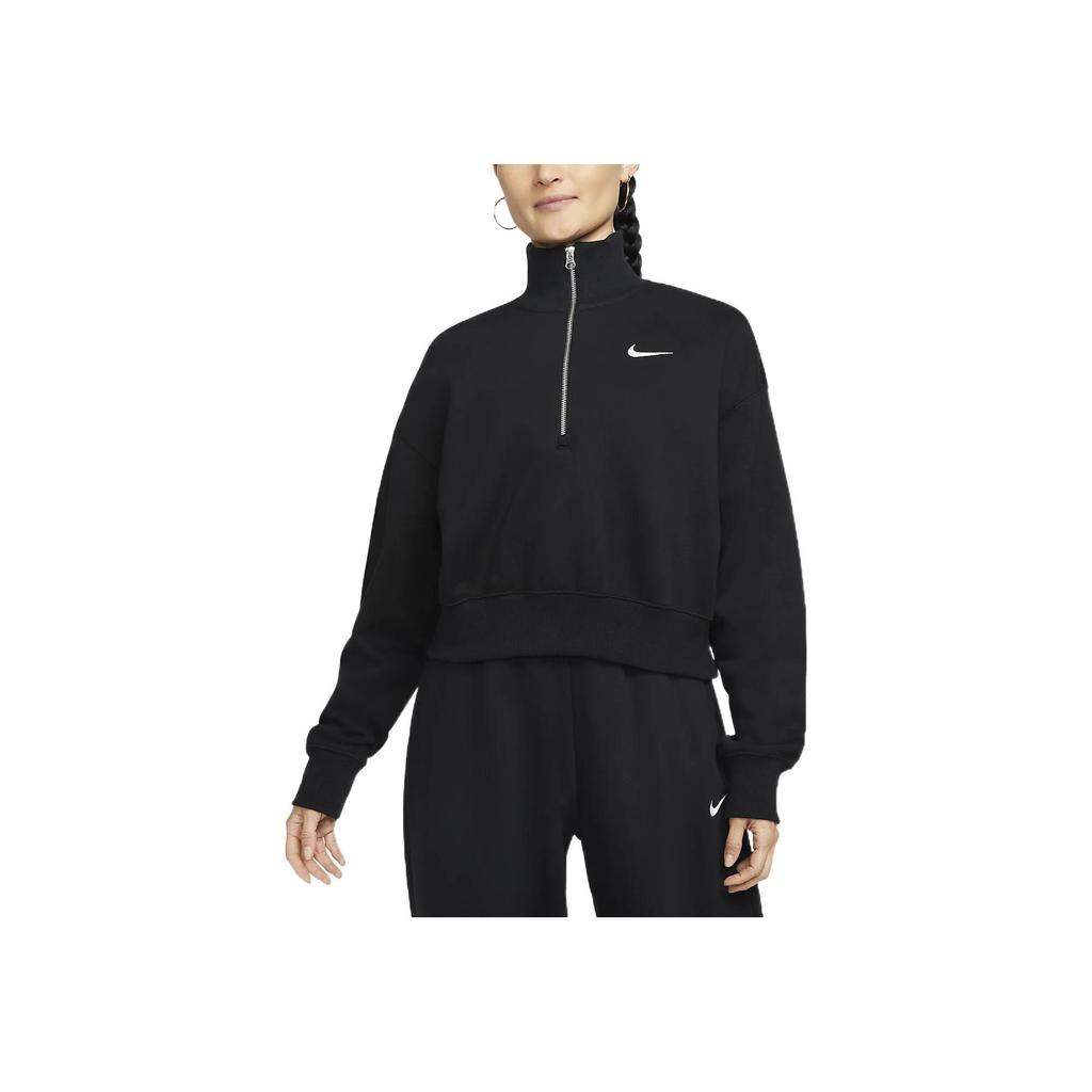 Nike Женская флисовая толстовка Phoenix свободного размера с застежкой-молнией на 1/2, укороченная флисовая толстовка, черная/парусная, женская уличная одежда DQ5767-010