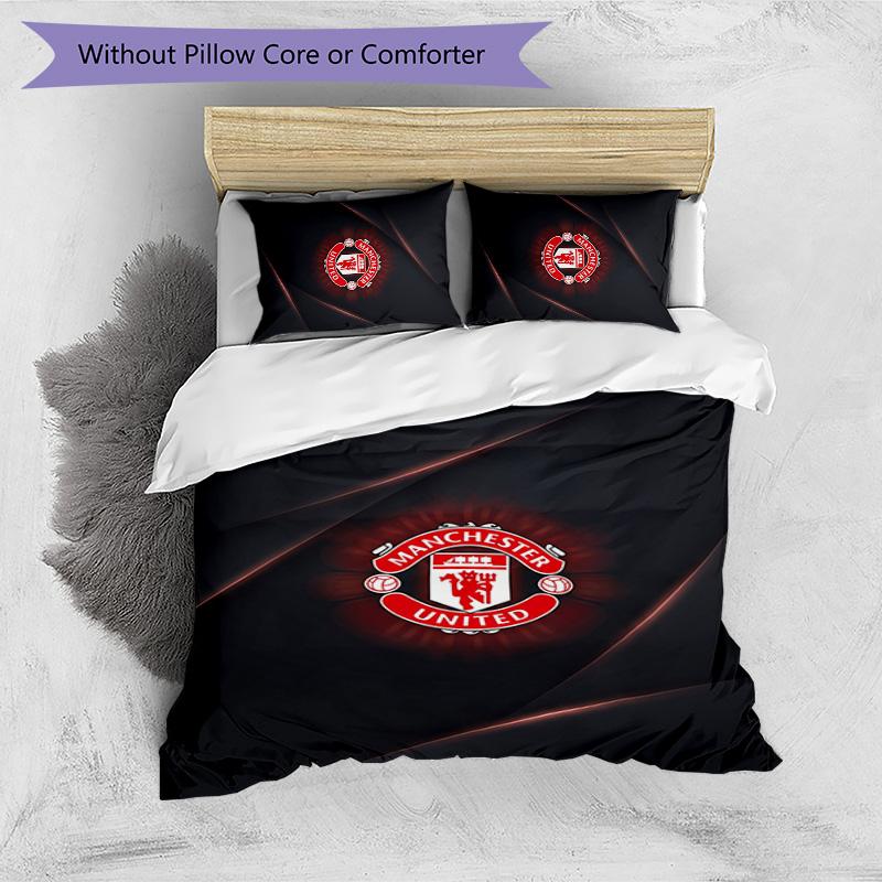 Manchester United FC Printed 3PCS Bedding Set Breathable Duvet Cover with Pillowcases Decorative Bed Linen for Bedroom Home