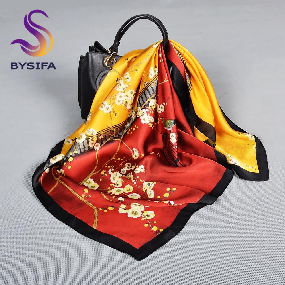 BYSIFA Мужской Женский Черный Бежевый Шелковый Шарф Накидка Фуляр Мода Зимние Шарфы Аксессуары Весна Осень Бренд Квадратные Шарфы Хиджабы